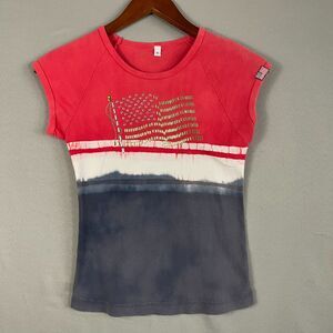 Vintage‎ Charlotte Tarantola Baby Tee T-Shirt Women SM USA Flag Patriotic July 4